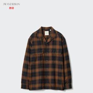 UNIQLO x JW Anderson - Brushed Cotton Open Collar Brown Oversized Shirt - Small